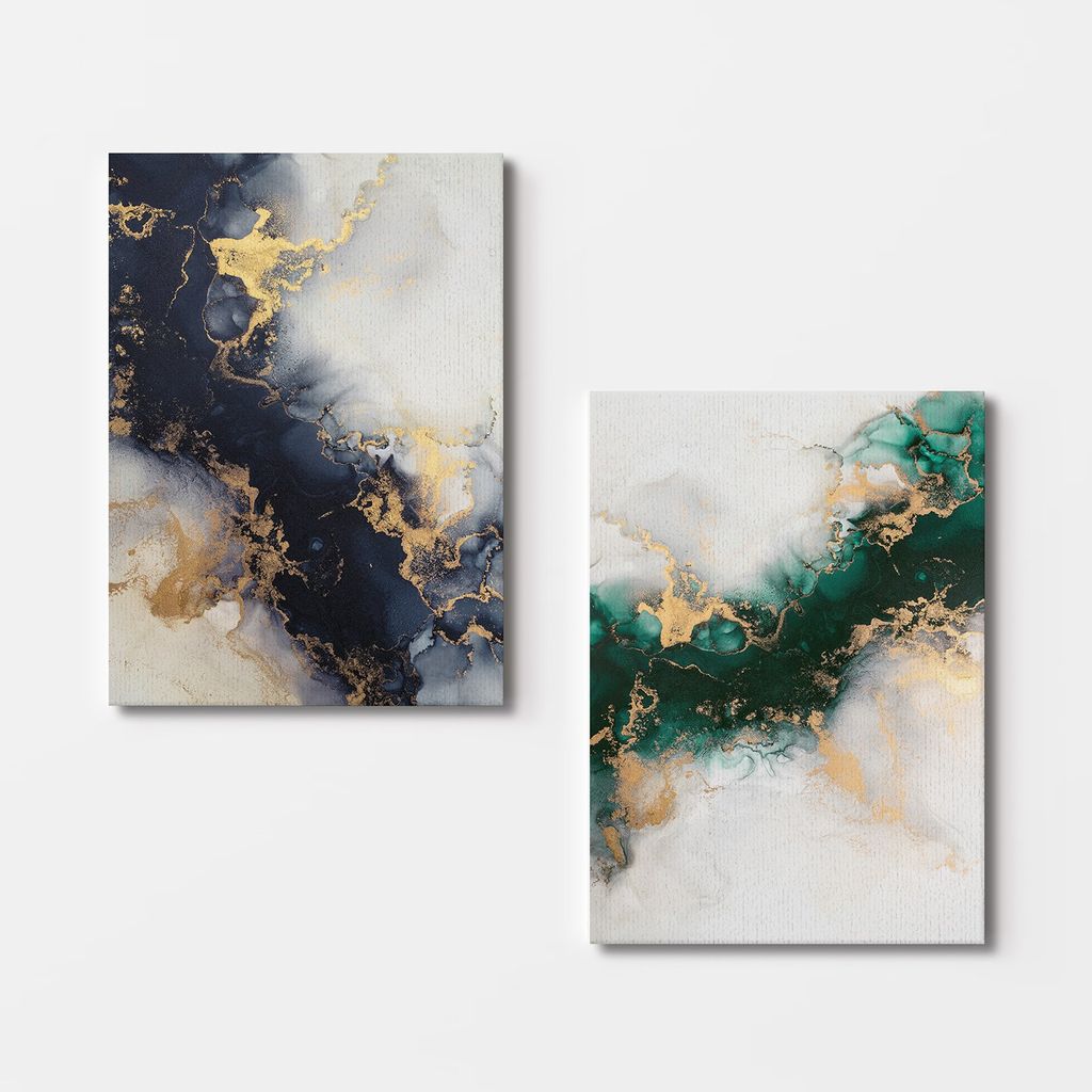 Falikép szett, 2 db, felhőszerű mintával, arany - kék - zöld, 70x100 cm - Butopêa termék 2. képe